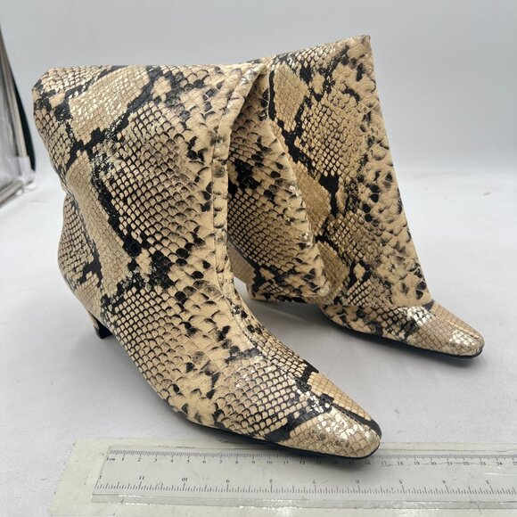 miss left Snakeskin Stretchy Knee High Boots Square Toe Kitten Heel W - Picture 6 of 10